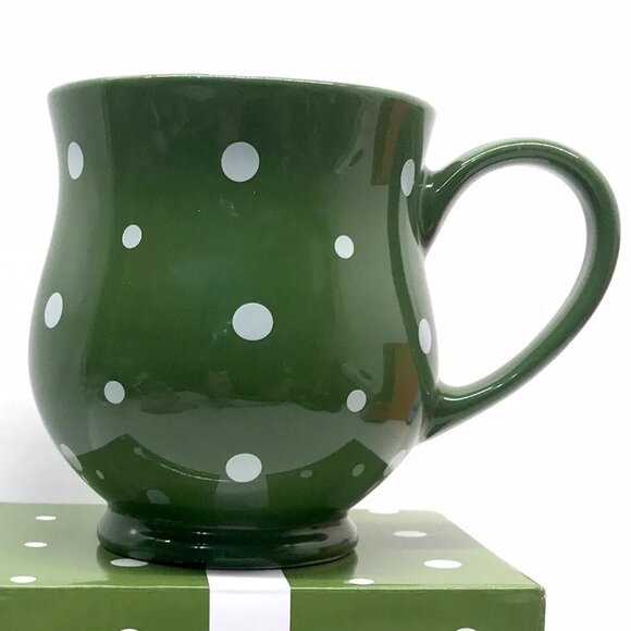 Temp-tations by Tara 16 oz. Green and White Polka Dot Ceramic Mug New no Box - Picture 1 of 5